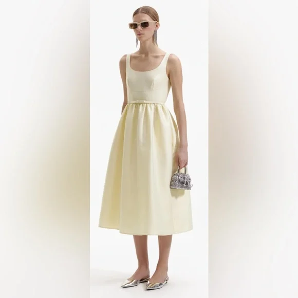 NEW Self-Portrait Light Yellow Taffeta Midi Belted Dress | size UK 6 / US 2 - Picture 5 of 12